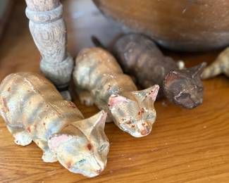 Folk art carved wood cat figures