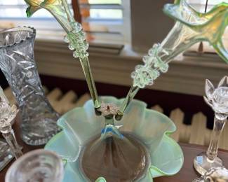 Victorian vaseline glass epergne centerpiece
