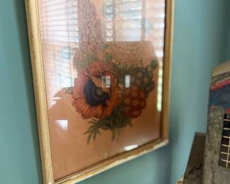 Vintage turkey print in gold frame