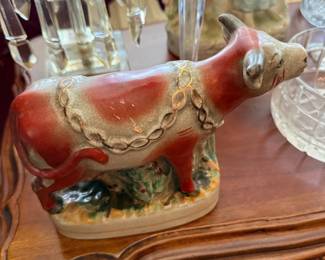 Antique Staffordshire cow figure