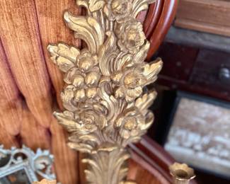 Ornate gilt brass floral wall sconce