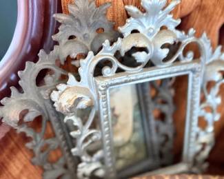 Ornate silvered metal Victorian easel frame