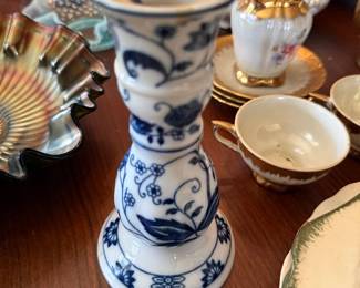 Blue Danube porcelain candlestick and gilt china