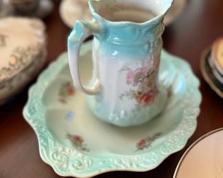 Victorian porcelain floral pitcher and platter