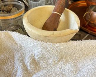 Antique stoneware mortar and pestle