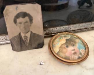 Antique tintype photo and Victorian portrait miniature
