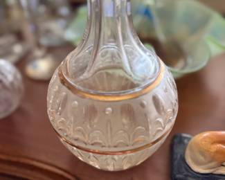 Antique cut glass carafe with gold band