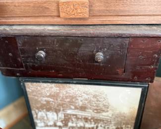 Primitive painted wood drawer and antique photograph