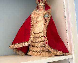 Infant of Prague religious statue with velvet robe