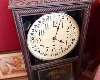 Antique Standard Time carved oak wall regulator clock