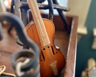 Vintage folk art violin and walking canes