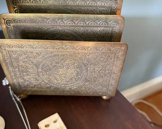 Engraved brass letter holder, antique desk piece