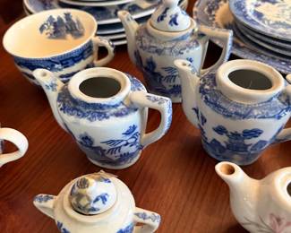 Blue willow teapots and flow blue china collection