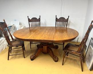 1970's Solid Oak Table and Chairs