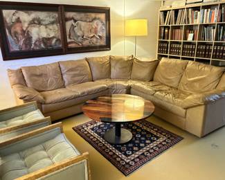 Leather Sectional Sofa, Coffee Table, Mid Century Chairs