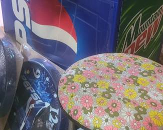 New Pepsi cooler, 2 new Pepsi clocks, cute stool