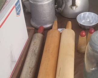 Rolling pins, coffee pots