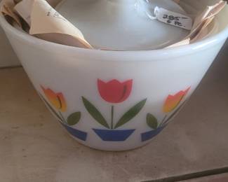 Tulip stacking bowls from Fire King- 6 pc.set including grease bowl