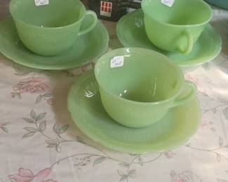 Jadeite cup/ saucers