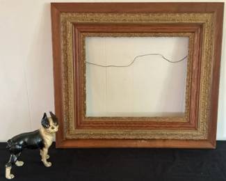 Ornate Wooden Picture Frame Cast Iron Boston Terrier Doorstop