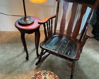 Wooden Rocking Chair, Footstool, Side Table, Lamp