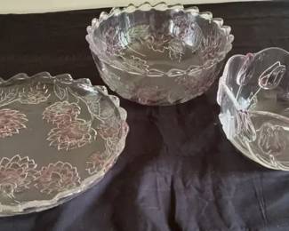 Floral Glass Platter 2 Bowls