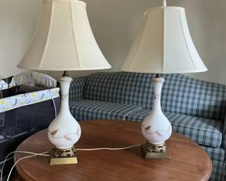 2 Hollywood Agency Style Milk Glass Lamps