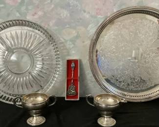 Silver Plate Pressed Glass Serving Lot