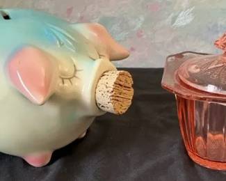Jeanette Glass Co. Bowl Hull Pottery Corky Pig