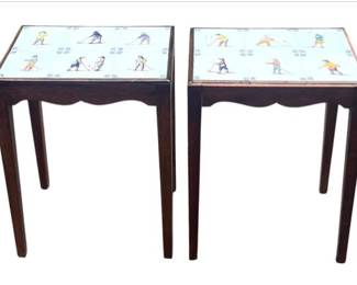 Delft Tile Inset Tables - Country French Style Wooden Table Frames With Scalloped Aprons