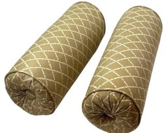 Pair Of Cylindrical Bolster Cushions With Geometric Trellis Pattern