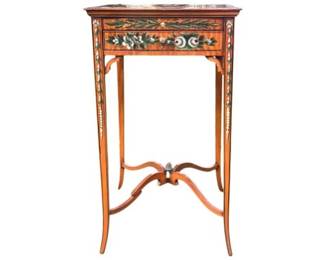 Maitland Smith Edwardian Style Painted Satinwood Side Table With Floral Motifs