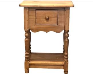 Vintage Solid Wood One Drawer End Table With Turned Legs And Lower Shelf
