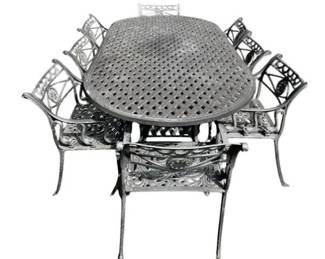 Wrought Iron Patio Table With Eight Chairs And Side Table
