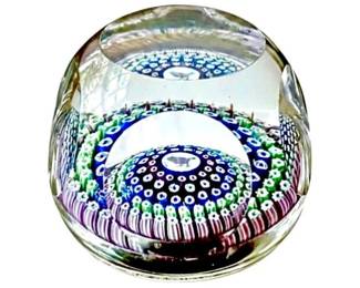 Whitefriars Millefiori Hand Blown Glass Paperweight With Bird Motif