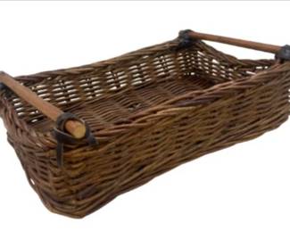 Rectangular Woven Willow Basket With Wooden Handles