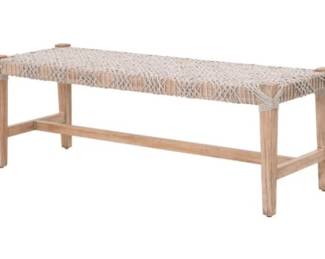 Scandinavian Coastal Style Intertwined Rope & Wooden Frame Bench With Cross Stretcher Base