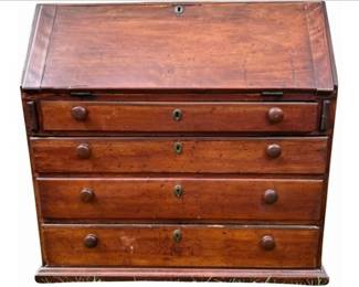 Vintage Slant Front Desk With Interior Cubbies & Drawers