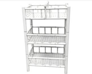 Vintage White Faux Bamboo & Wicker Three Tiered Shelf