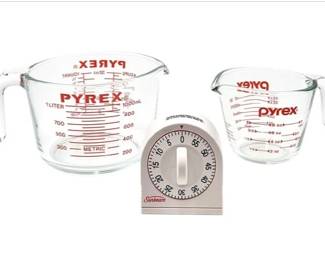 Vintage Pyrex 4-Cup And 1-Cup Measuring Cups And A Sunbeam Timer