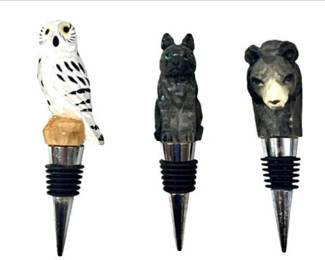 Set Of Three Carved Wooden Animal Bottle Stoppers