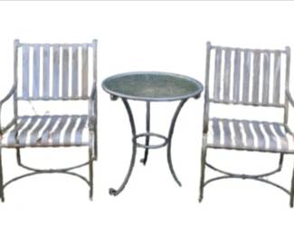 Vintage Bistro Patio Set With Two Chairs & Round Glass Topped Table