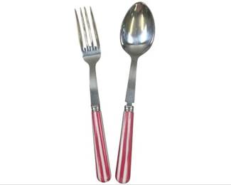 French Sabre Paris-Style Striped Serving Spoon And Fork