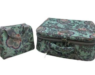 New! Vera Bradley Fun Flowers Grand Traveler Bag And Makeup Bag Set