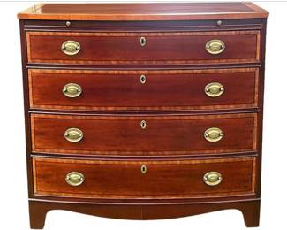 Bow Front Chest Of Drawers With Inlaid Banding - Signed Baker