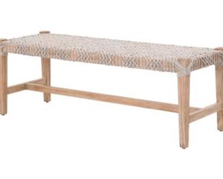 Scandinavian Coastal Style Intertwined Rope & Wooden Frame Bench With Cross Stretcher Base