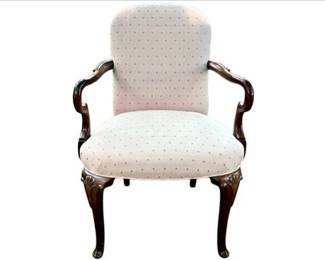 Queen Anne Style Mahogany Carved Open Arm Chair With Pad Feet