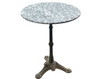 Vintage French Bistro Table With Round Top And Cast Iron Base