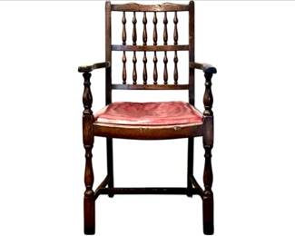 Vintage Oak Barley Twist Armchair With Red Leather Seat