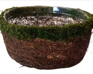 Grapevine Basket With Moss Accents - Includes Plastic Liner